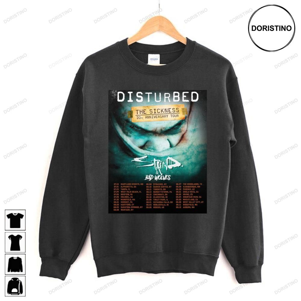 Disturbed The Sickness 20th Anniversary Tour Staind And Bad Wolves Limited Edition T-shirts